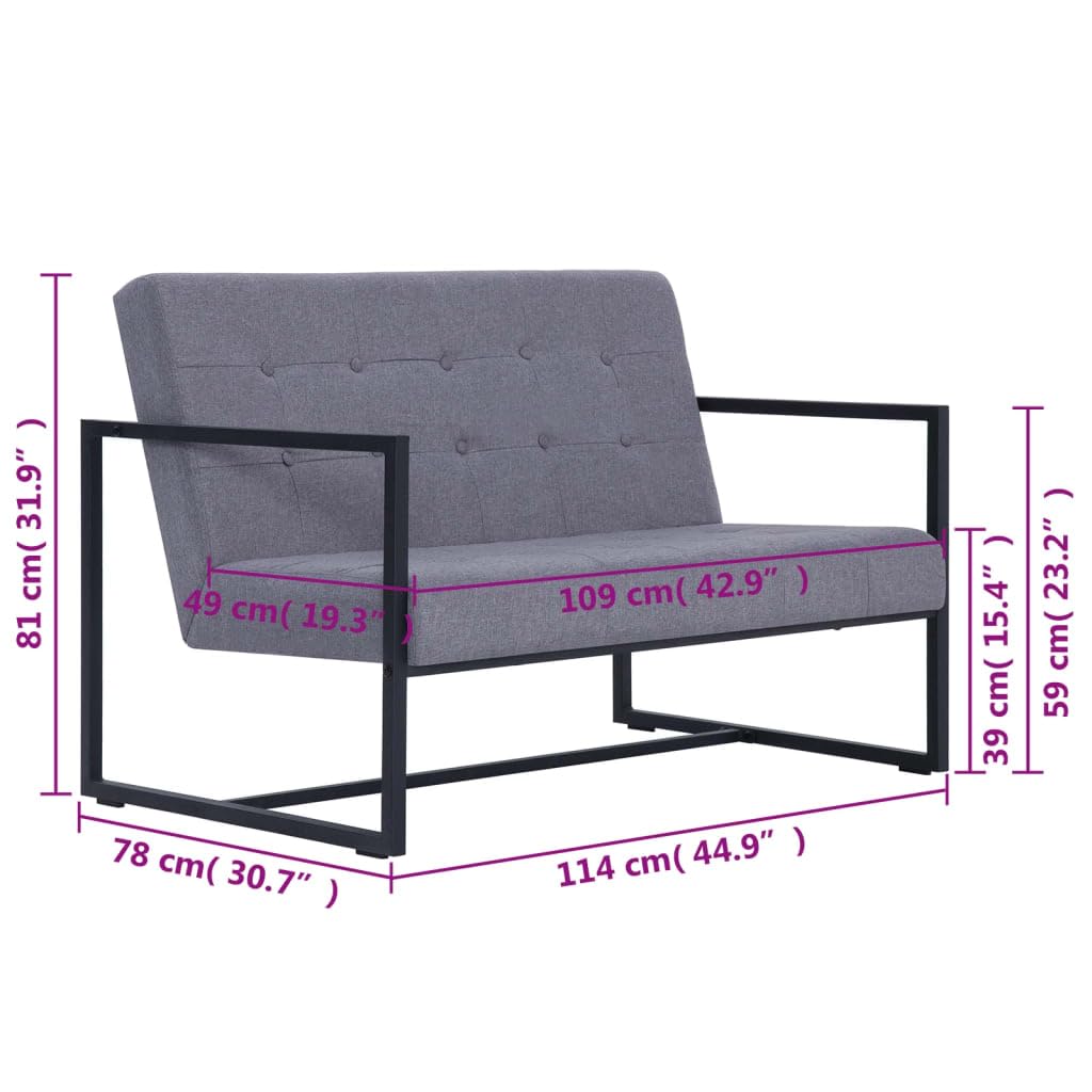 Light Gray Fabric 2-Seater Sofa with Armrests I709