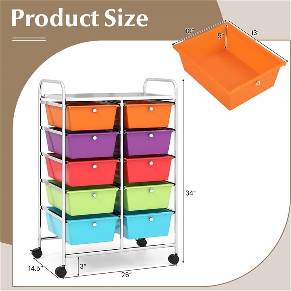10 Drawer Plastic Storage Cart with Lockable Wheels A6103