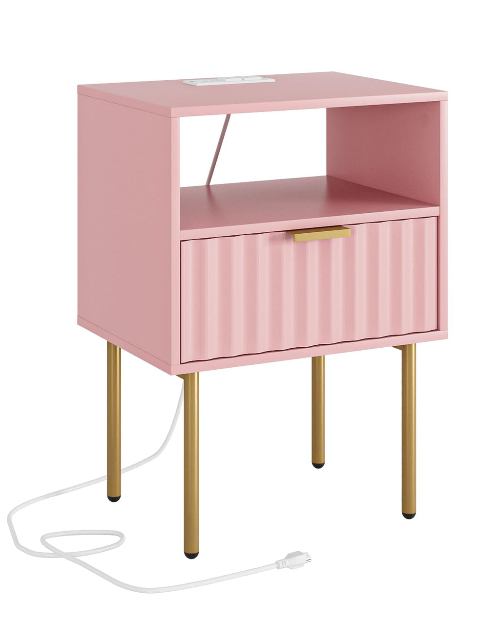 Pink Fluted Nightstand with Charging Station J964