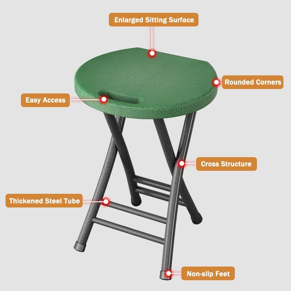 Folding Stool, 18in Portable Collapsible Bar Stool with Handle, Foldable Lightweight Camping Chair Stool for Outdoor Indoor Kitchen Bar, Assembly Free(Black,White Frame) O42072
