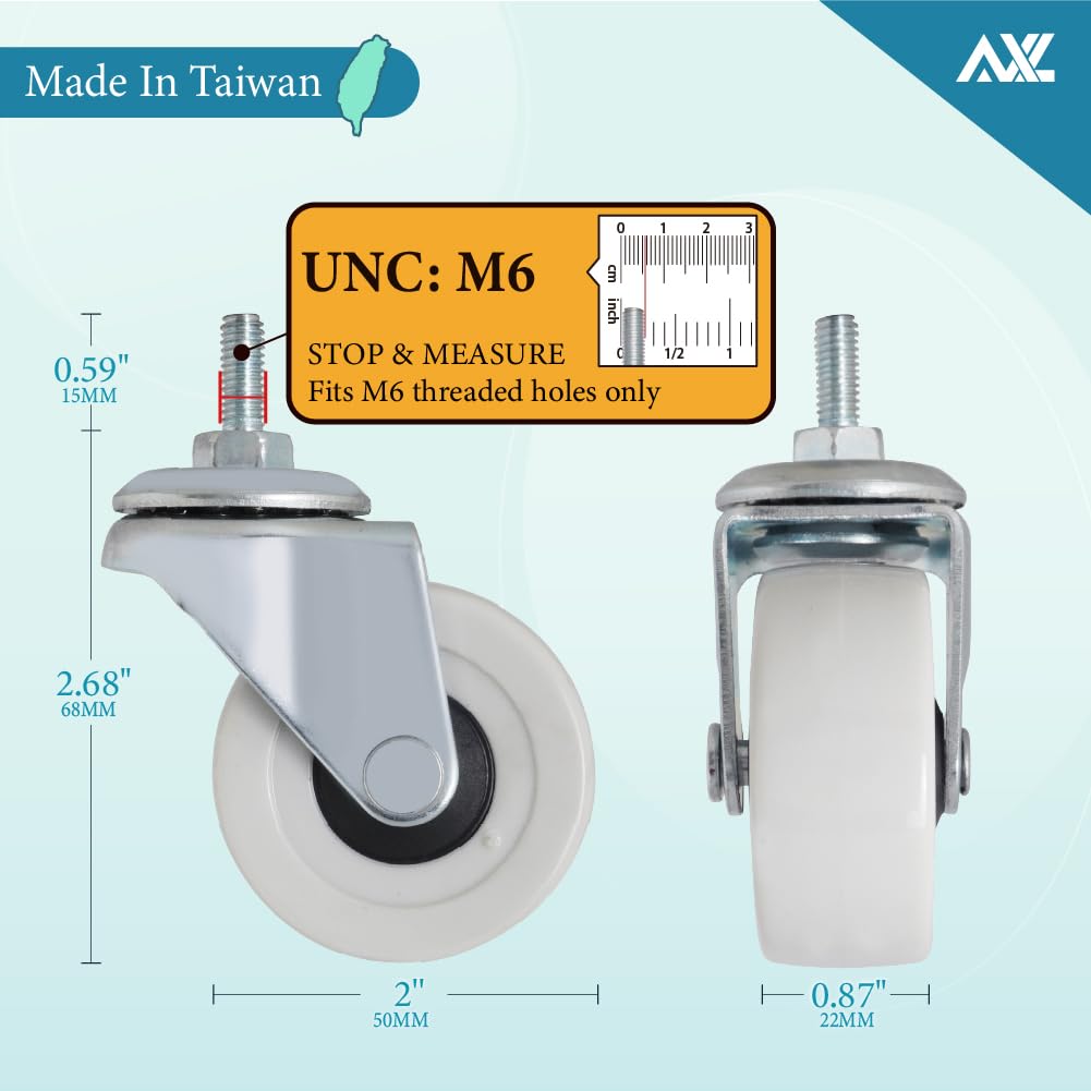 2 Inch PVC Threaded Stem Caster Wheels, Set of 4 K937887