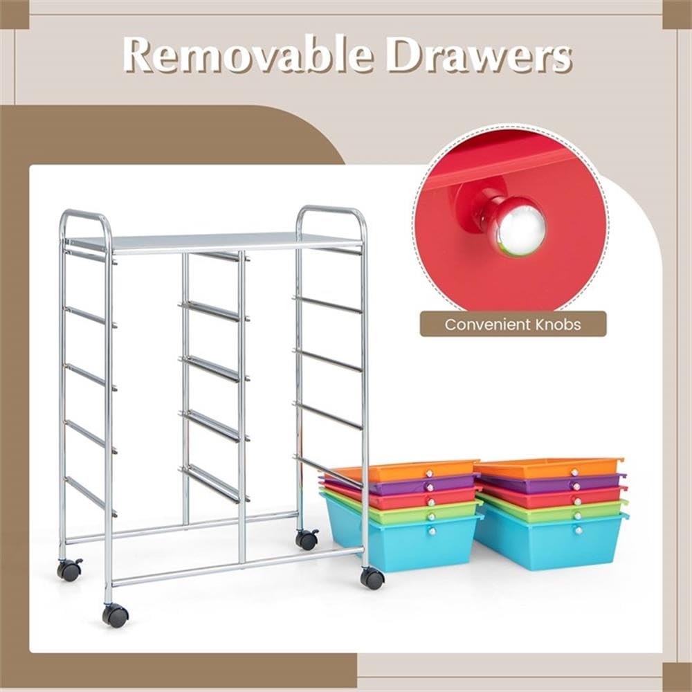 10 Drawer Plastic Storage Cart with Lockable Wheels A6103