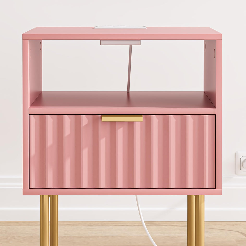 Pink Fluted Nightstand with Charging Station J964