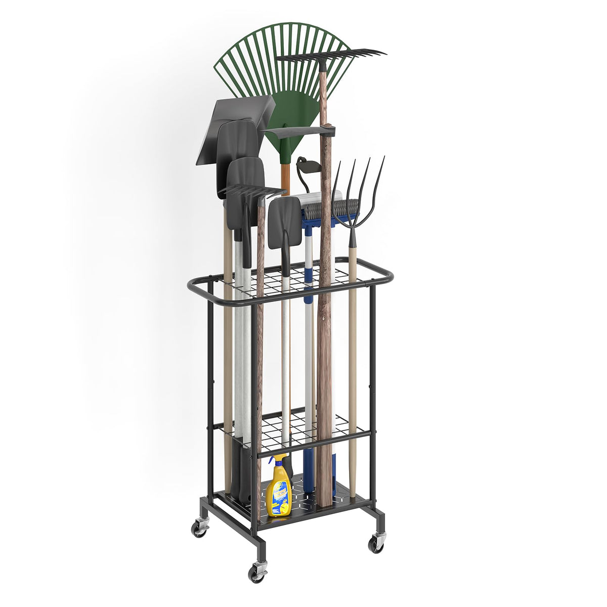 Heavy Duty Metal Garden Tool Organizer with Wheels D214
