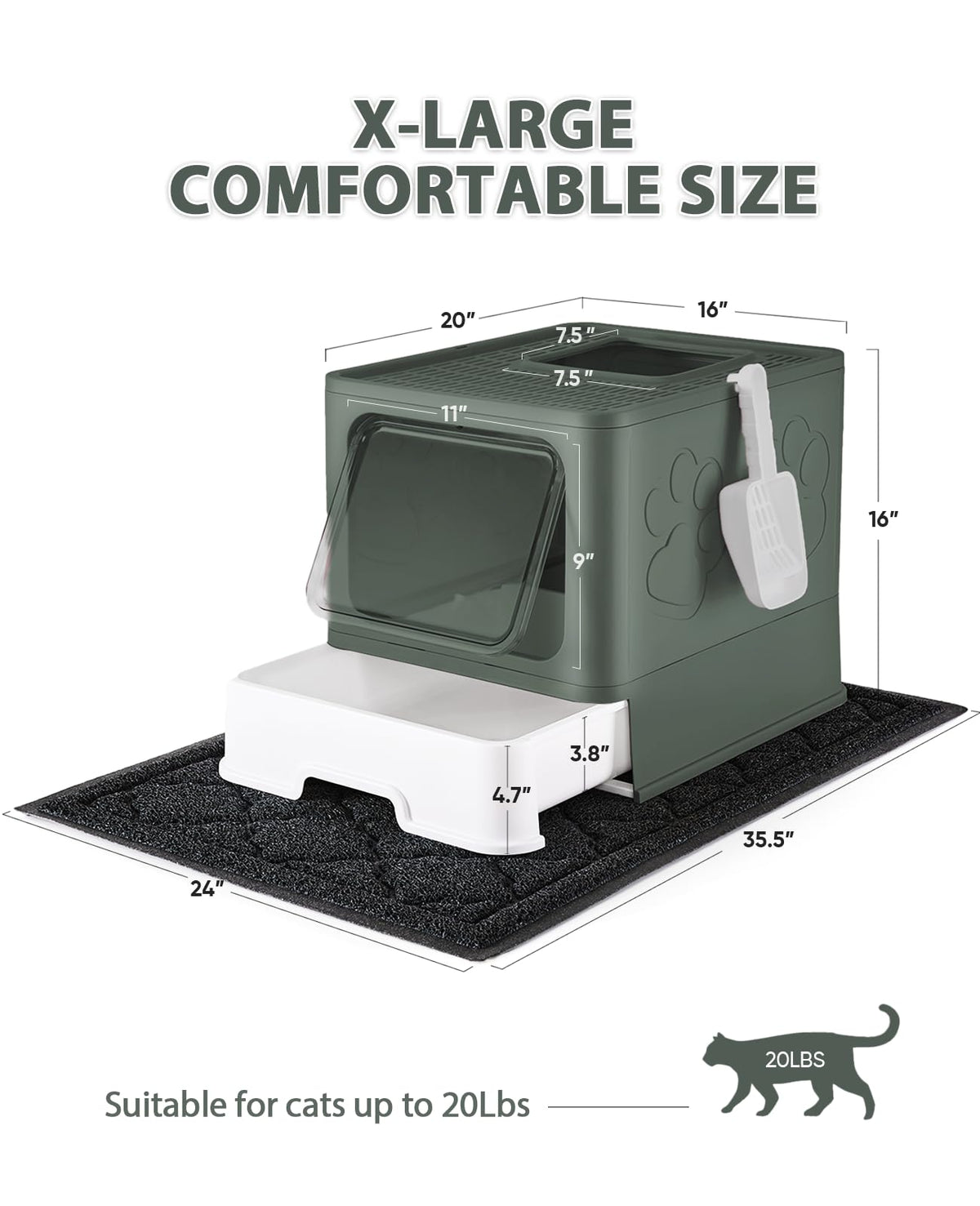 X-Large Cat Litter Box with Litter Mat and Scoop G7111