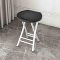 Folding Stool, 18in Portable Collapsible Bar Stool with Handle, Foldable Lightweight Camping Chair Stool for Outdoor Indoor Kitchen Bar, Assembly Free(Black,White Frame) O42072