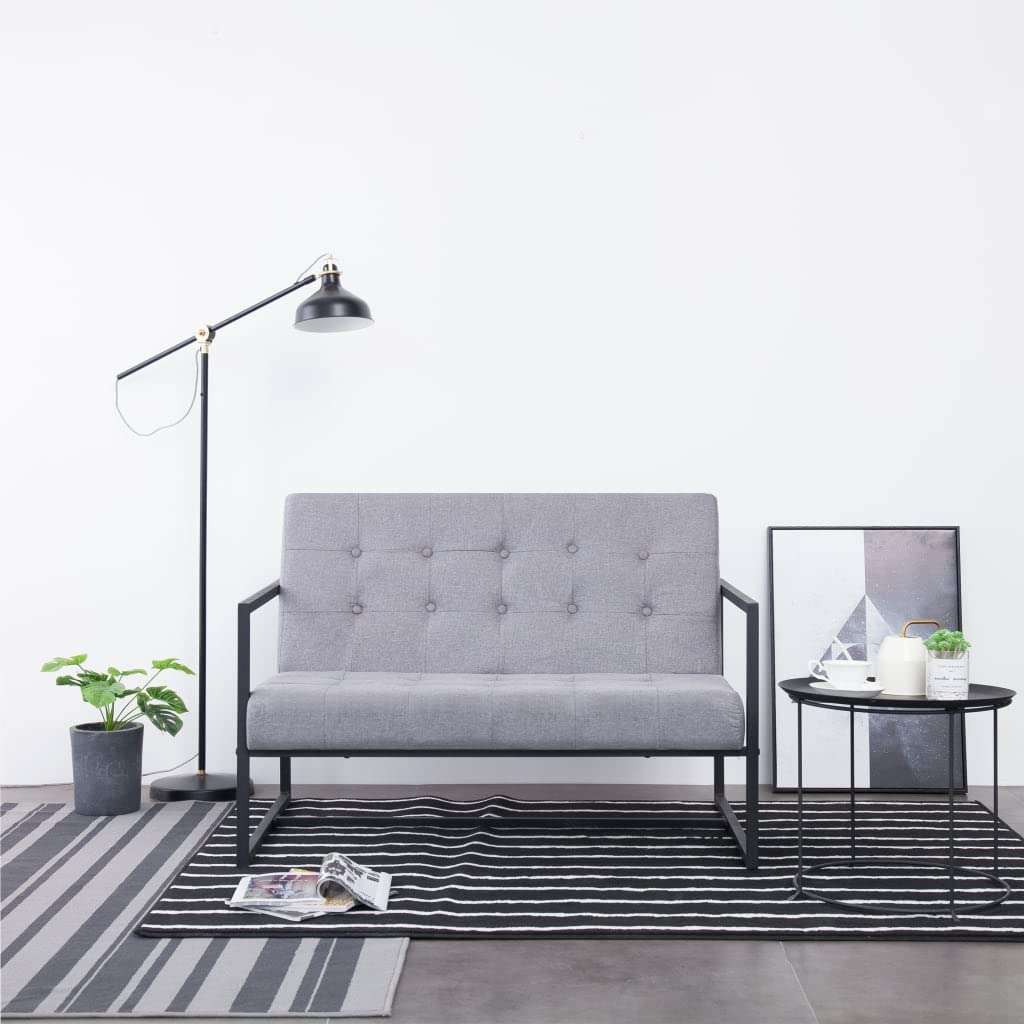 Light Gray Fabric 2-Seater Sofa with Armrests I709
