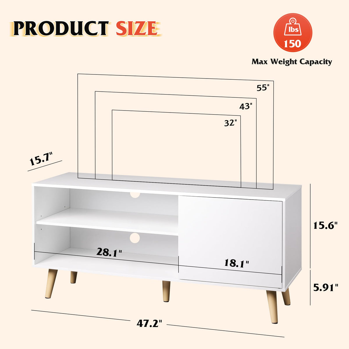 White TV Stand with Storage Cabinet J998