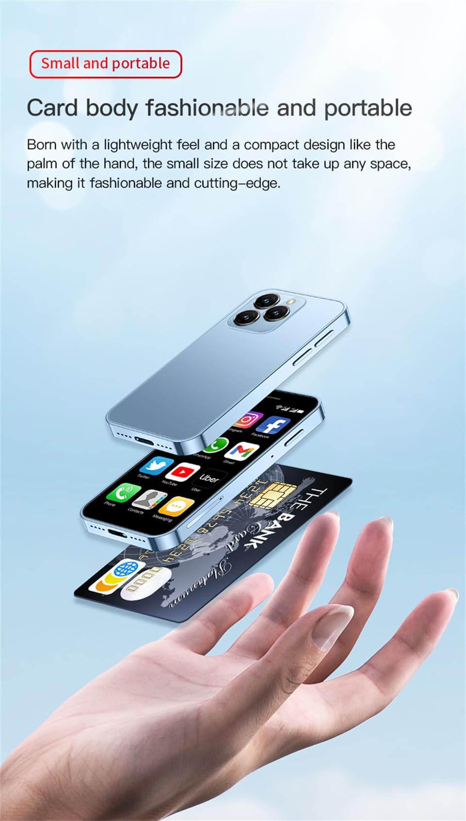 3.0 inch Mini Smartphone 4G LTE Android 10 Quad Core 2000mAh Type-C Dual SIM Purple 3GB RAM 64GB ROM A83814