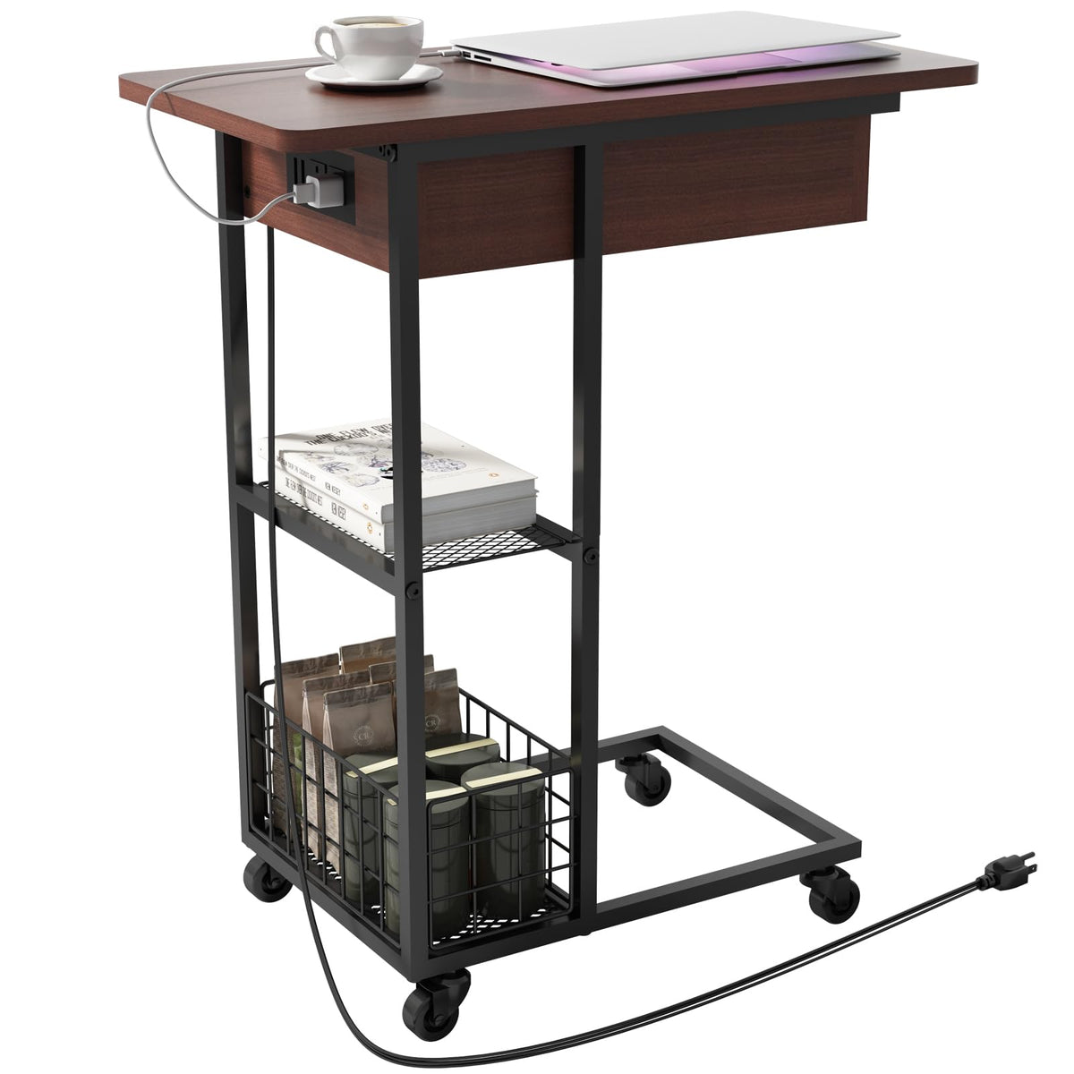 C Shaped End Table with Charging Station L55094