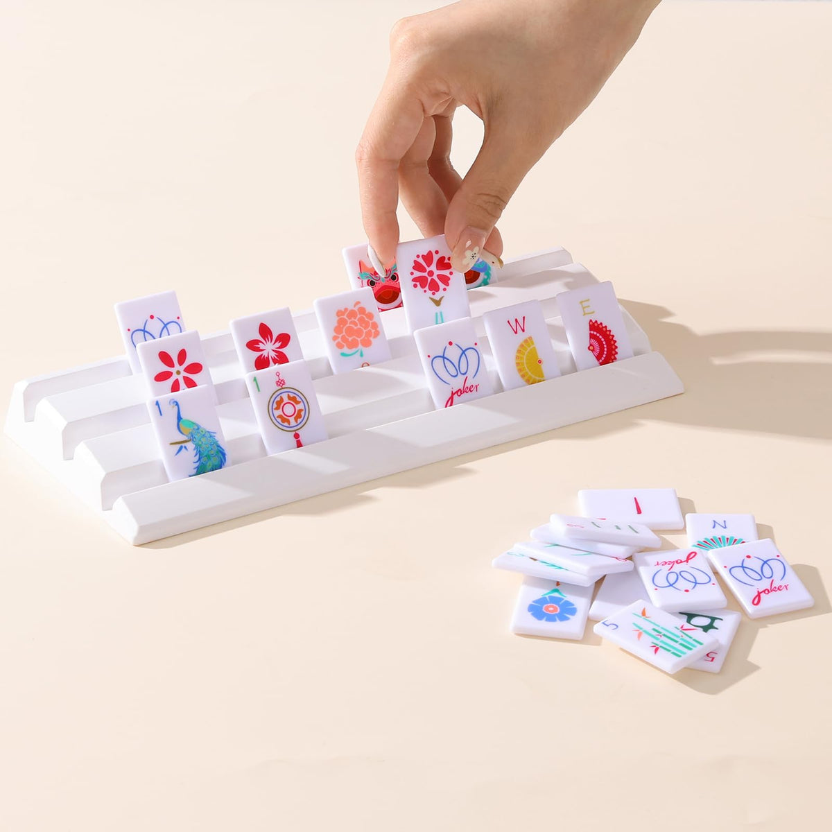 160 Printed American Mahjong Tile Set with 4 Racks & Carrying Bag N943
