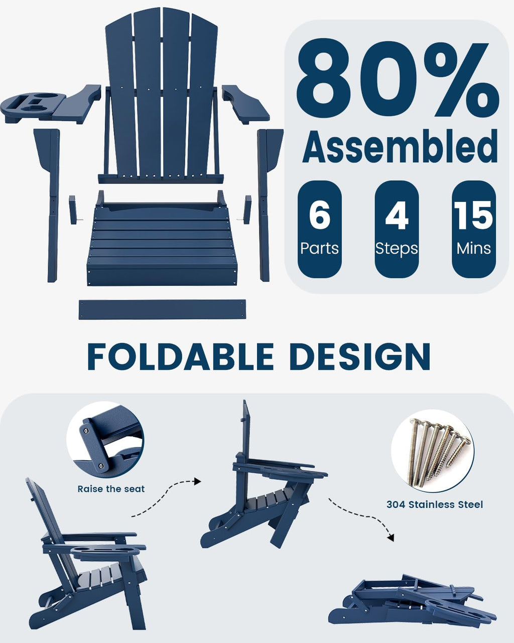 Folding Adirondack Chair Set of 8 with Cup Holder A15929