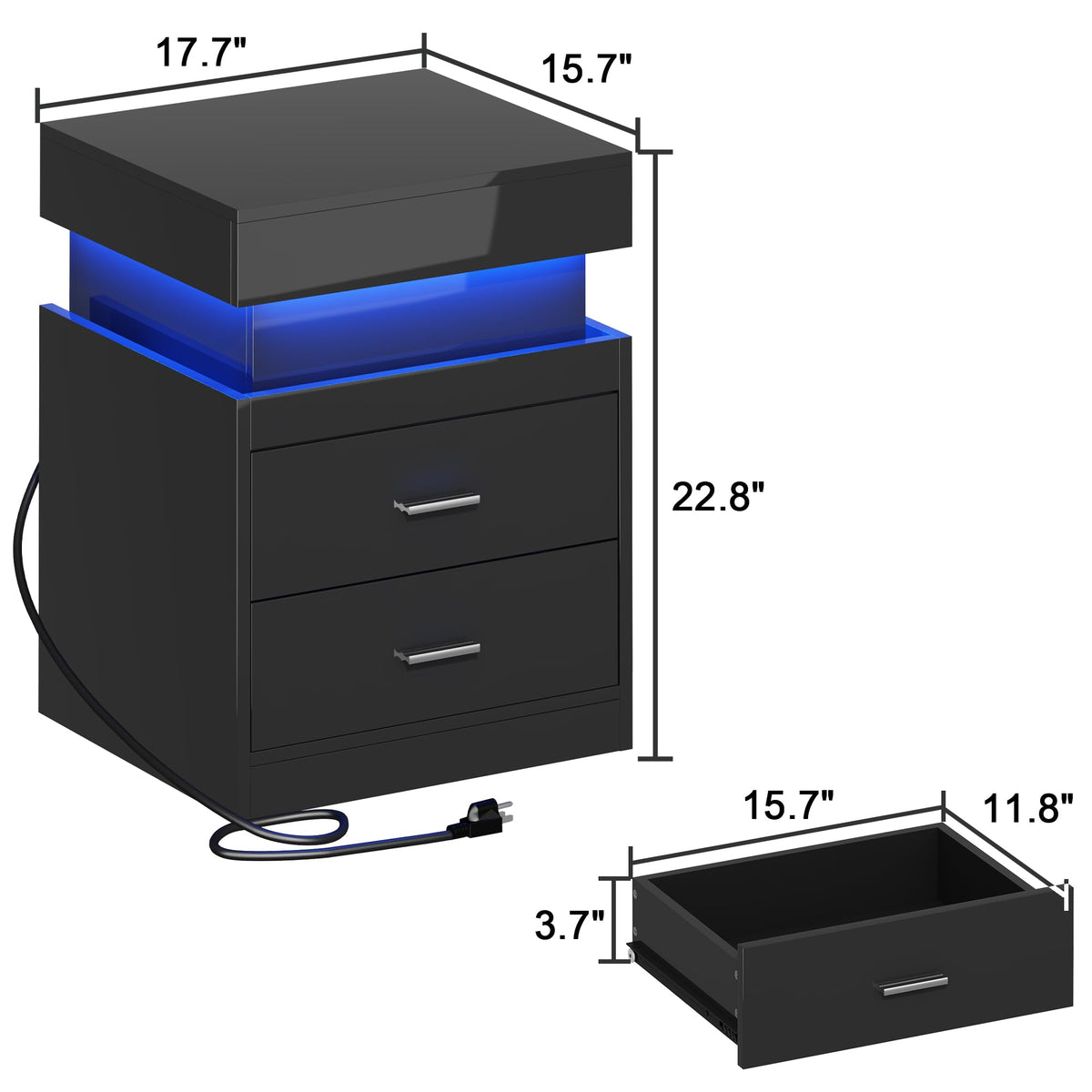 LED Nightstand with Charging Station and Sliding Storage O40762