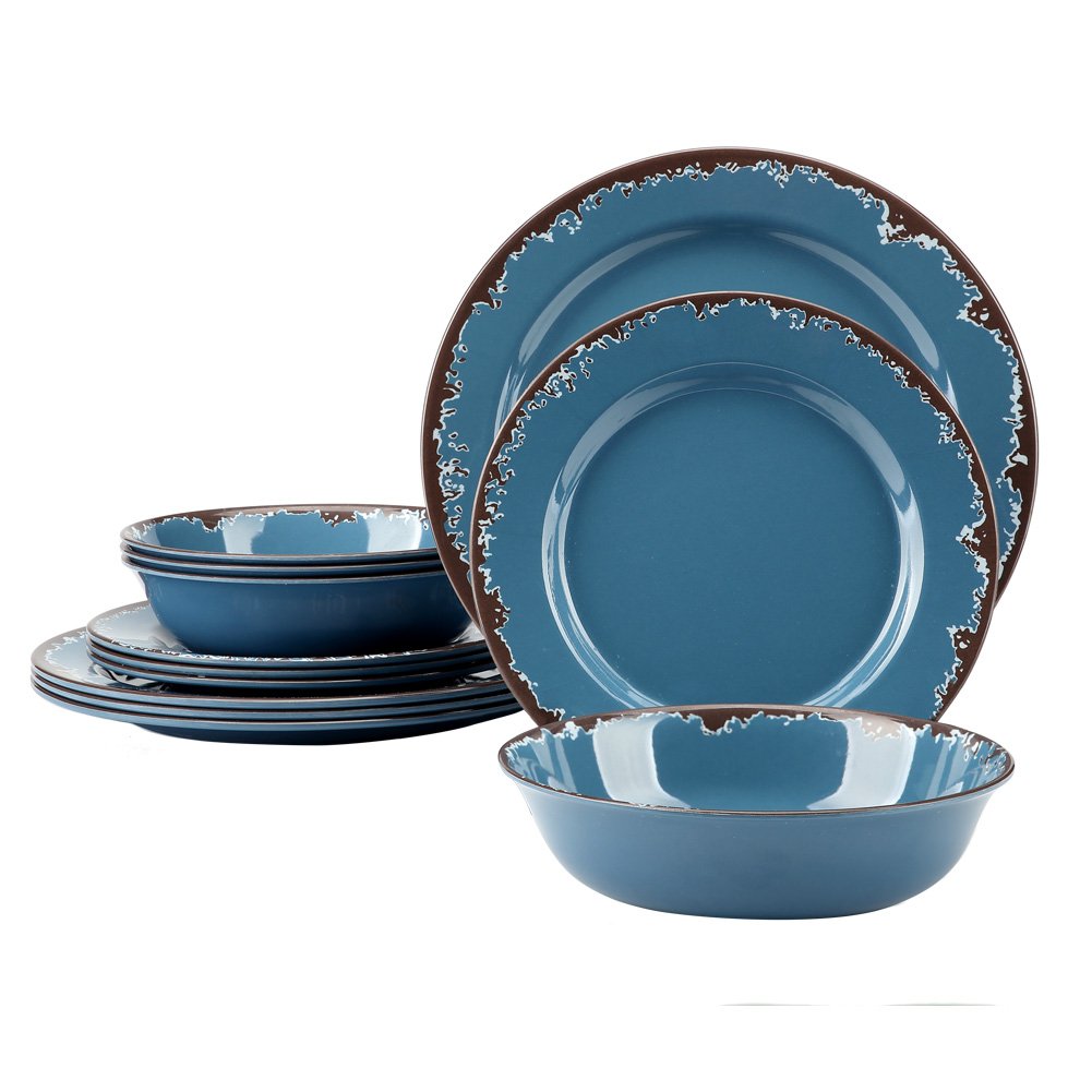 Blue 12-Piece Melamine Dinnerware Set W838344
