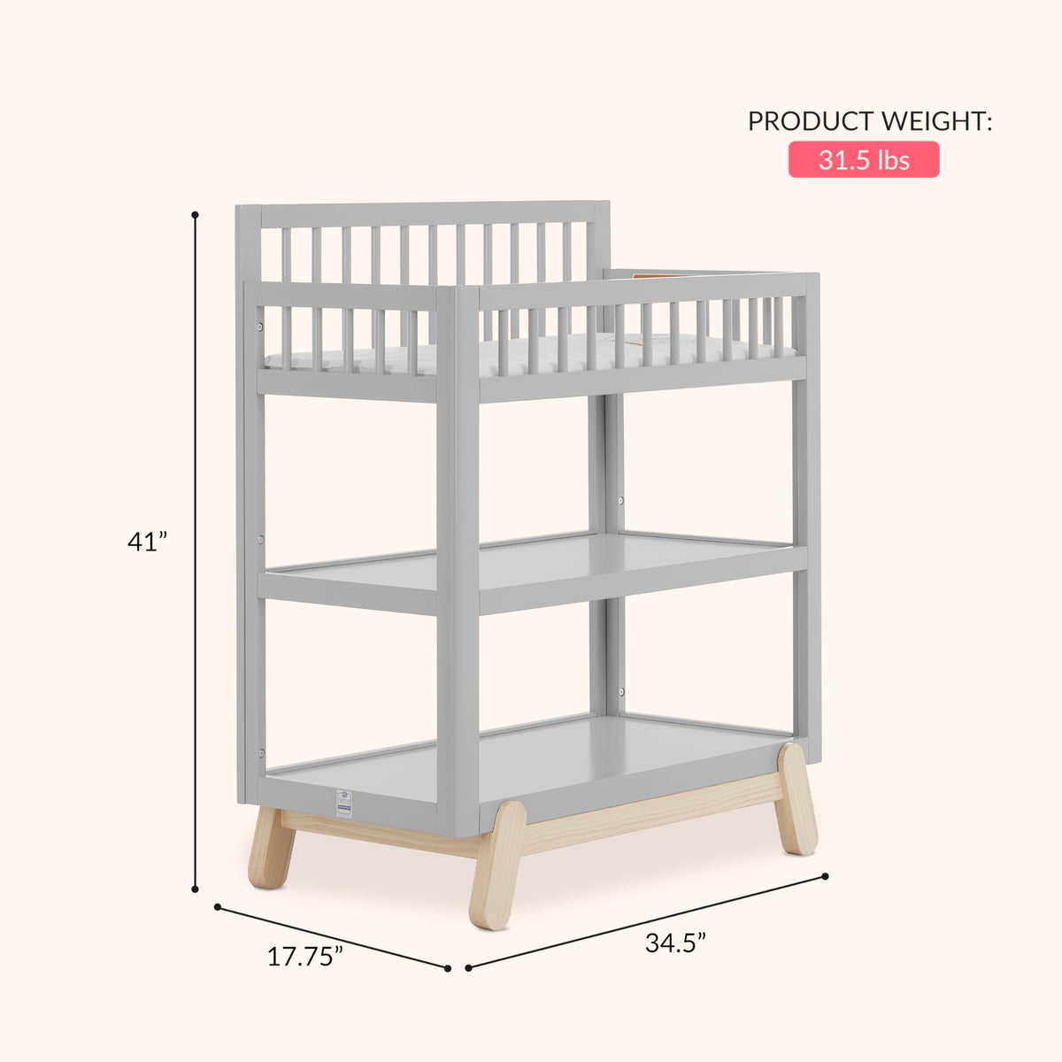 Baby Changing Table with Safety Rails and Storage Shelves W805