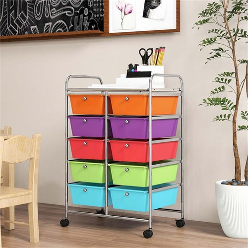 10 Drawer Plastic Storage Cart with Lockable Wheels A6103