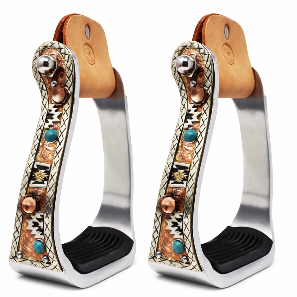 Turquoise Stone Aluminum Copper Barrel Stirrups Y1656