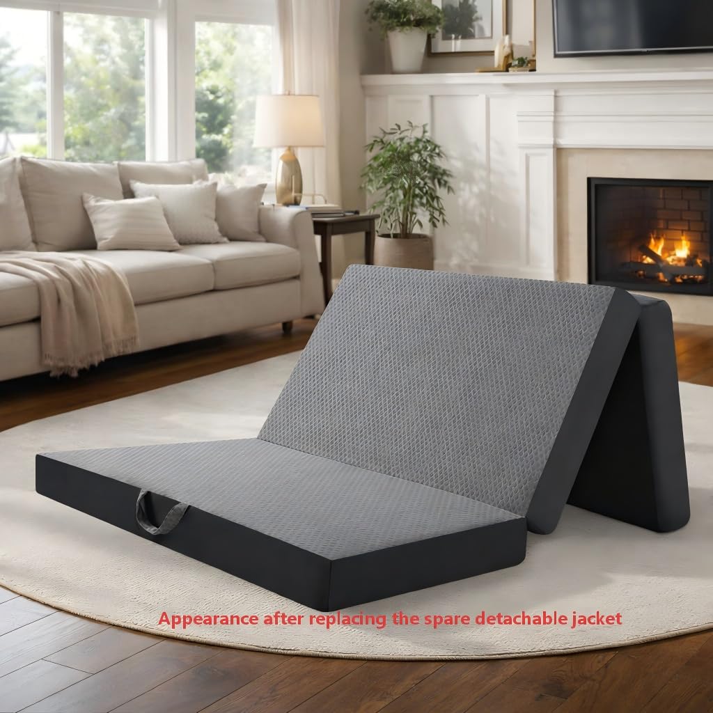 Twin 6-Inch Foam Tri Fold Floor Mattress with 2 Washable Covers F93508