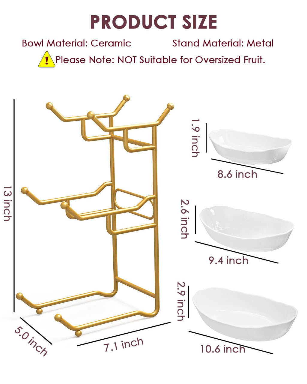 3 Tier Ceramic Fruit Bowl with Stand E984823