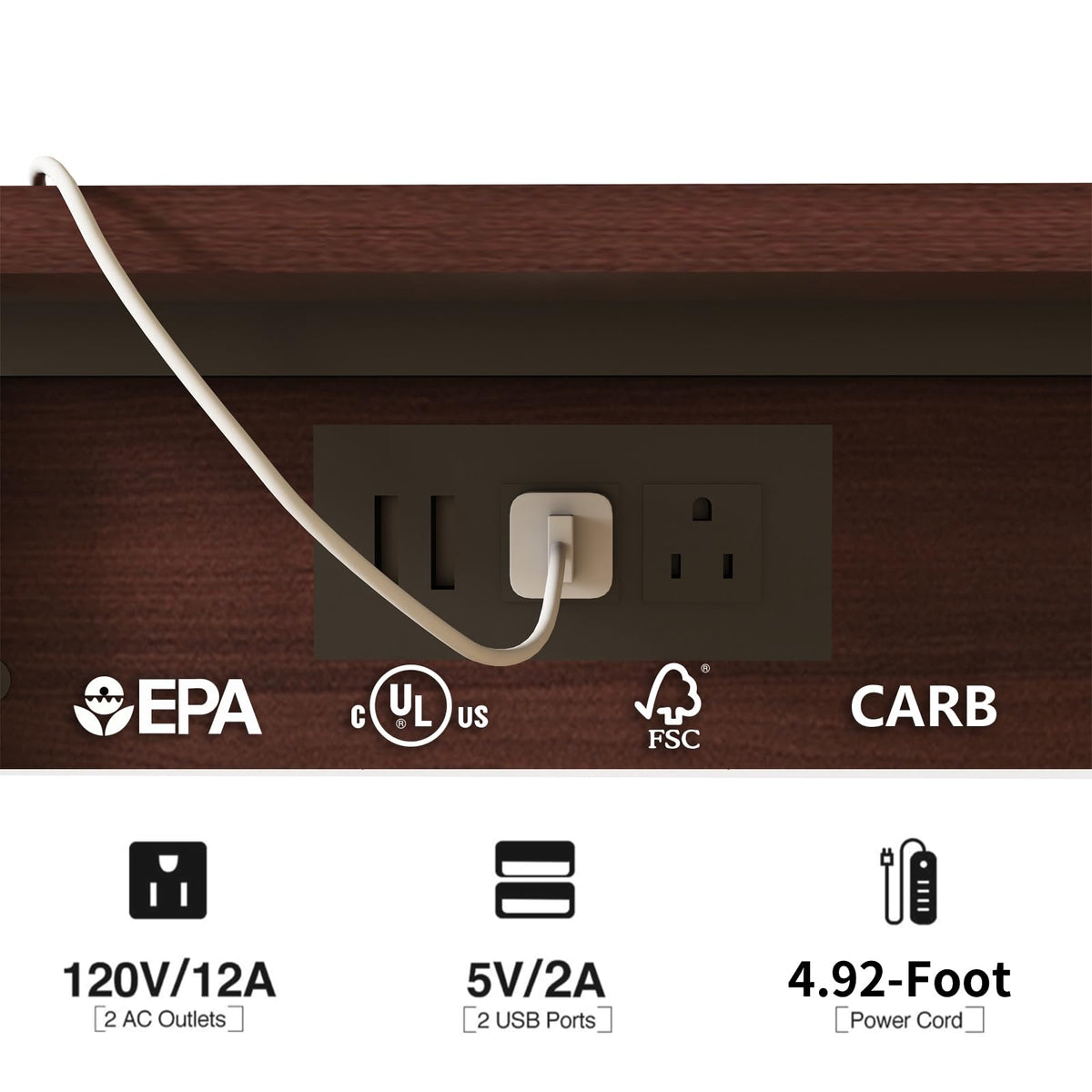 C Shaped End Table with Charging Station L55094