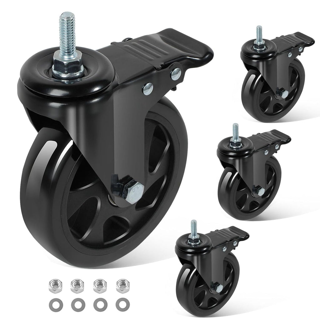 5 Inch Swivel Threaded Stem Casters Set of 4 Heavy Duty 2400lbs Black N73144