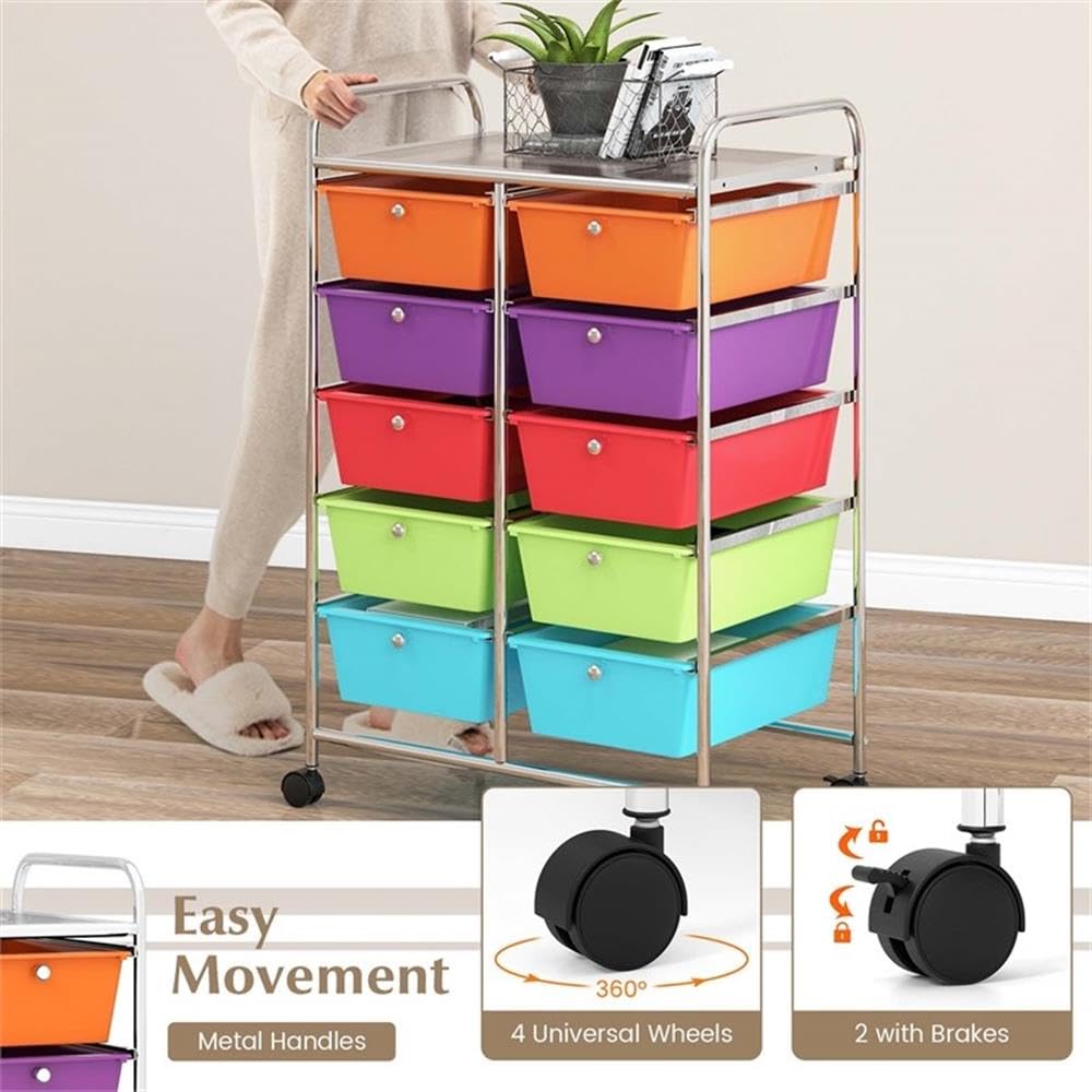 10 Drawer Plastic Storage Cart with Lockable Wheels A6103