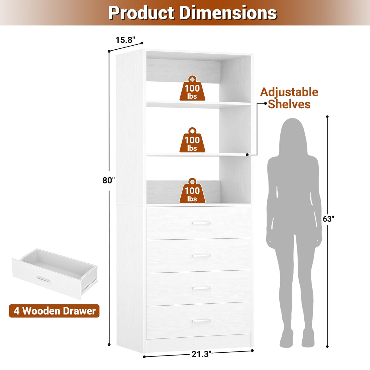 Wood Closet Organizer with 4 Drawers Z4190