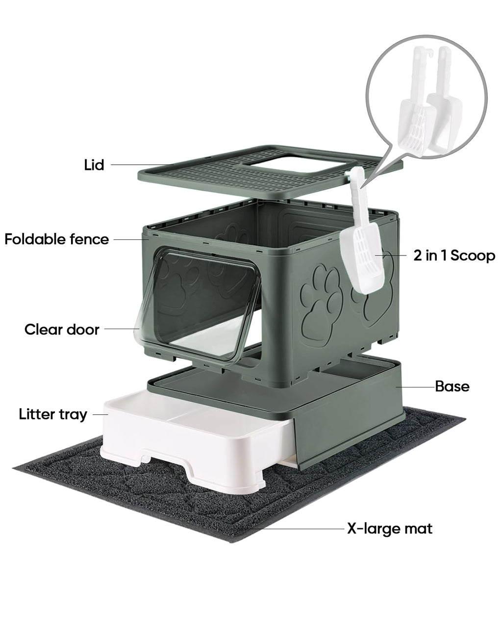X-Large Cat Litter Box with Litter Mat and Scoop G7111