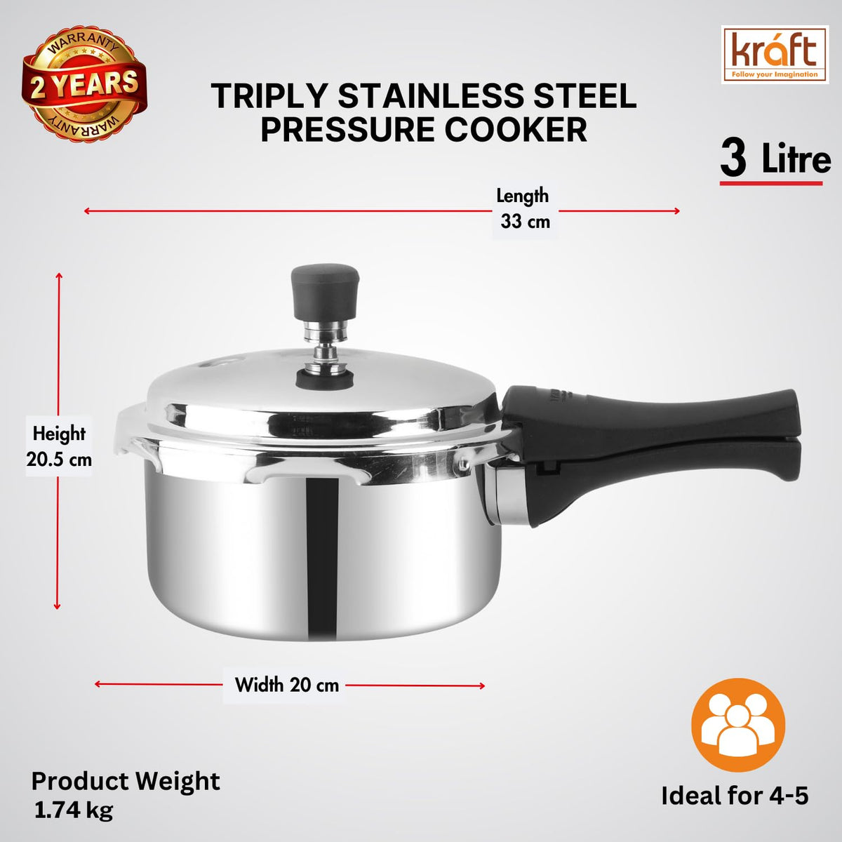 3 Litres Stainless Steel Pressure Cooker B802370