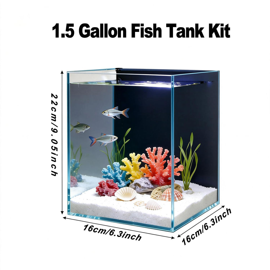1.5 Gallon Glass Fish Tank Kit with Filter and LED Light E275022