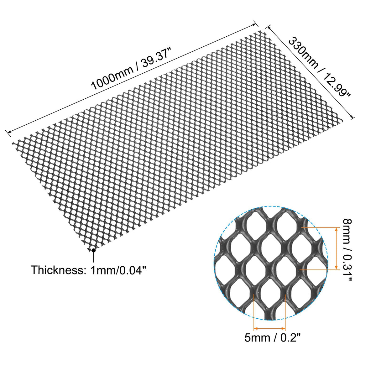 40" x 13" Black Aluminum Diamond Hole Mesh Sheet X5437