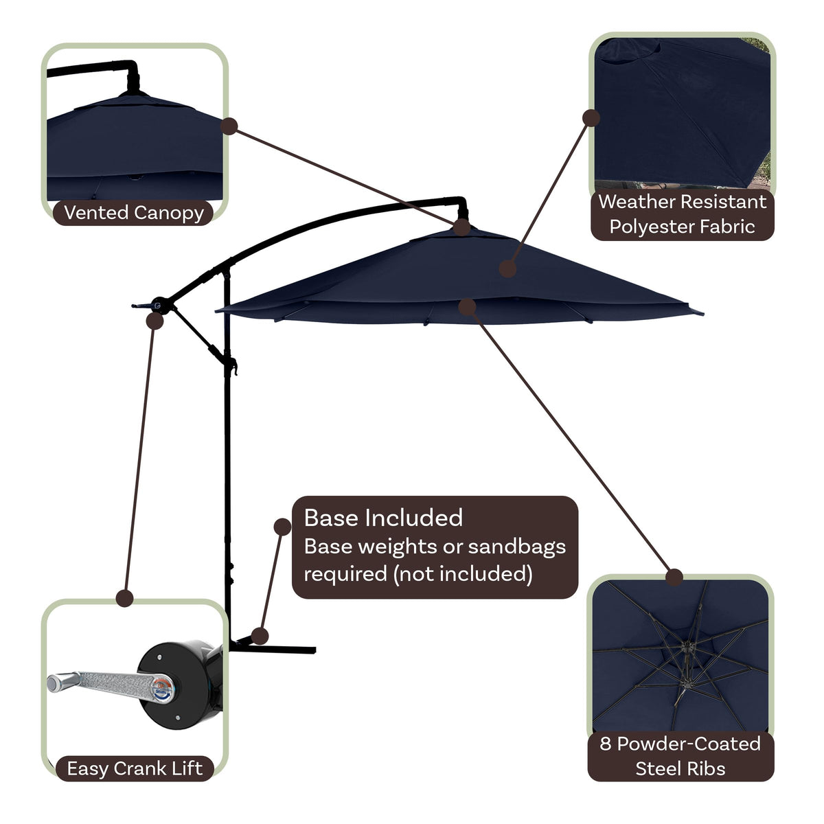 10 Ft Offset Cantilever Patio Umbrella with Cross Base F5258