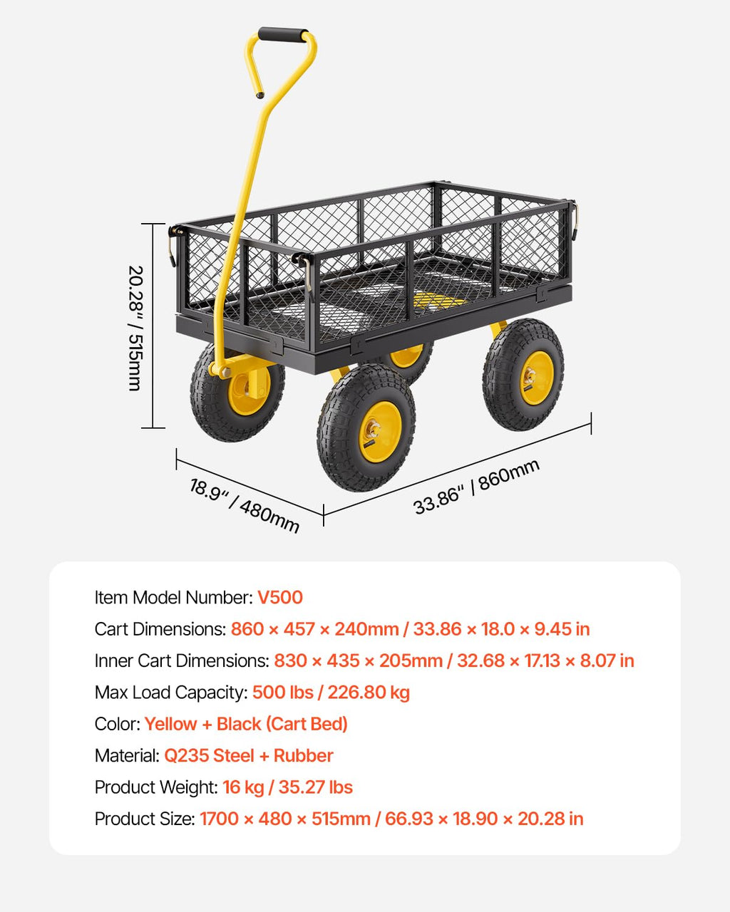 500lbs Steel Garden Cart J91515