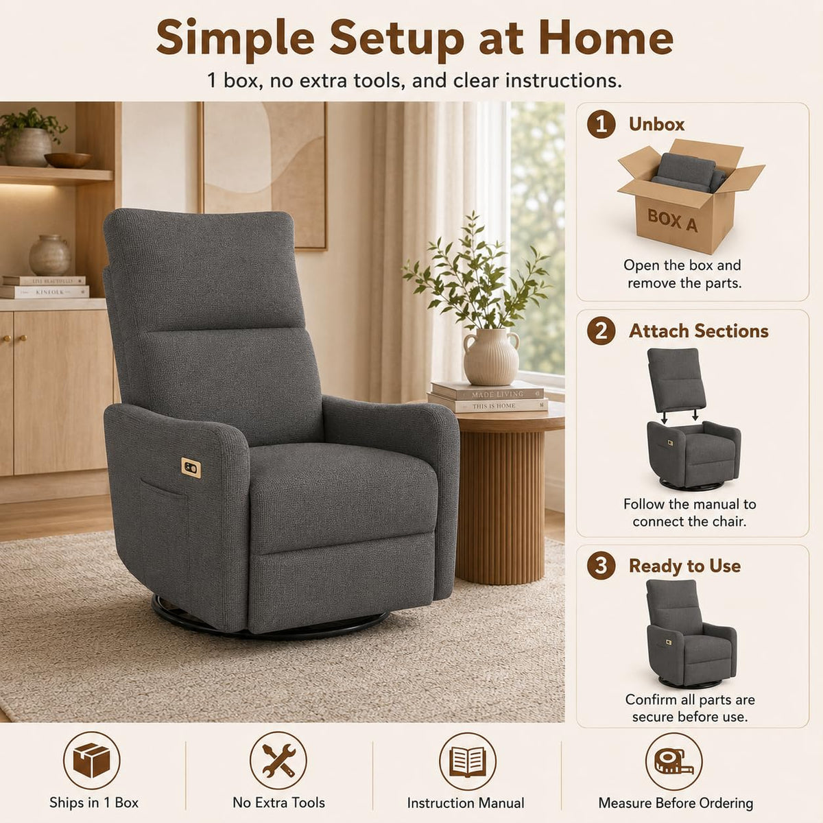 Dark Gray Swivel Rocker Recliner Chair Z555