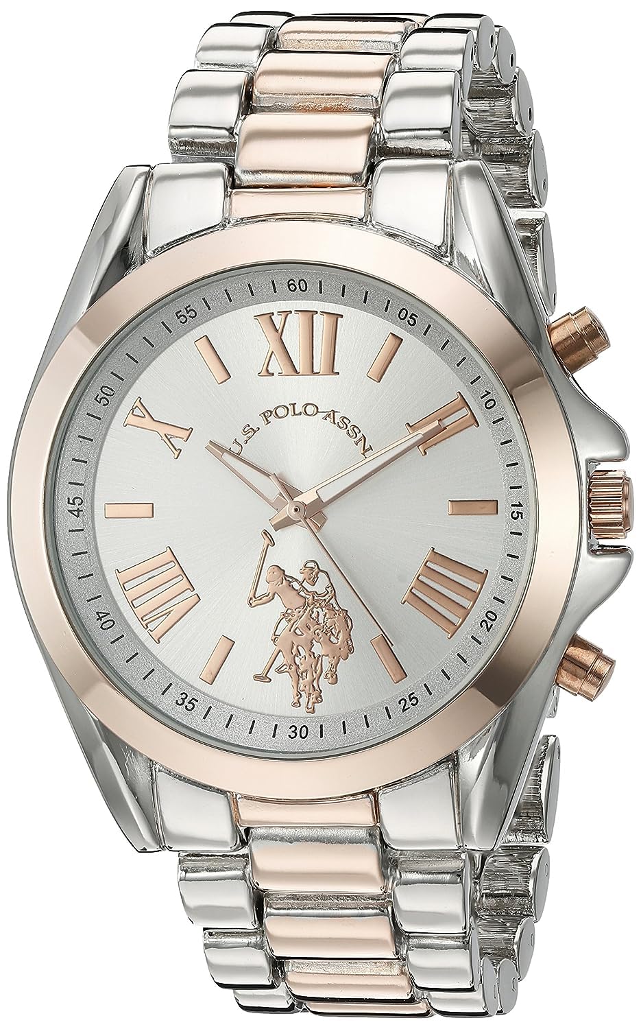 Two-Tone Analog Watch with Silver Dial and 41mm Metal Case U83839
