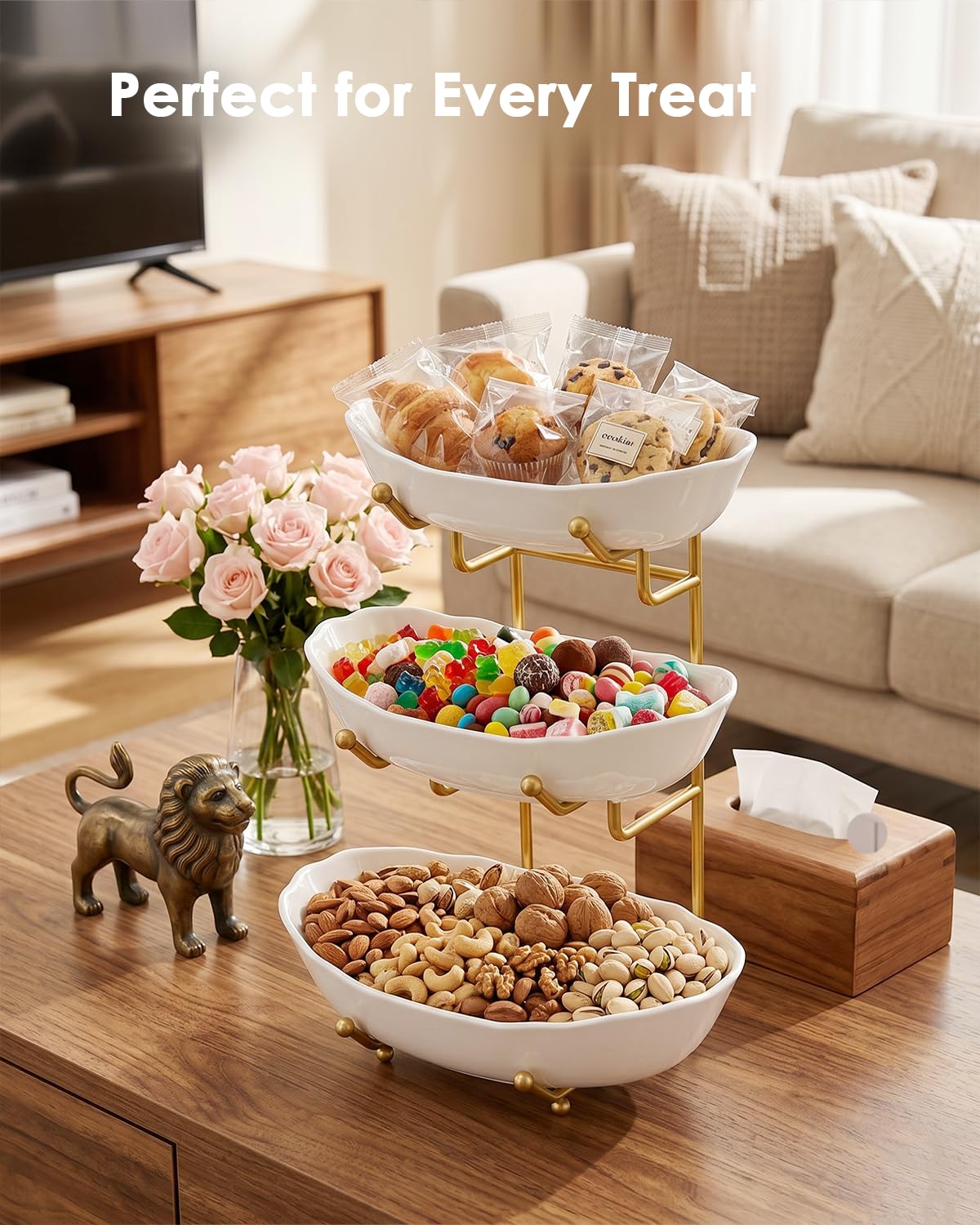 3 Tier Ceramic Fruit Bowl with Stand E984823