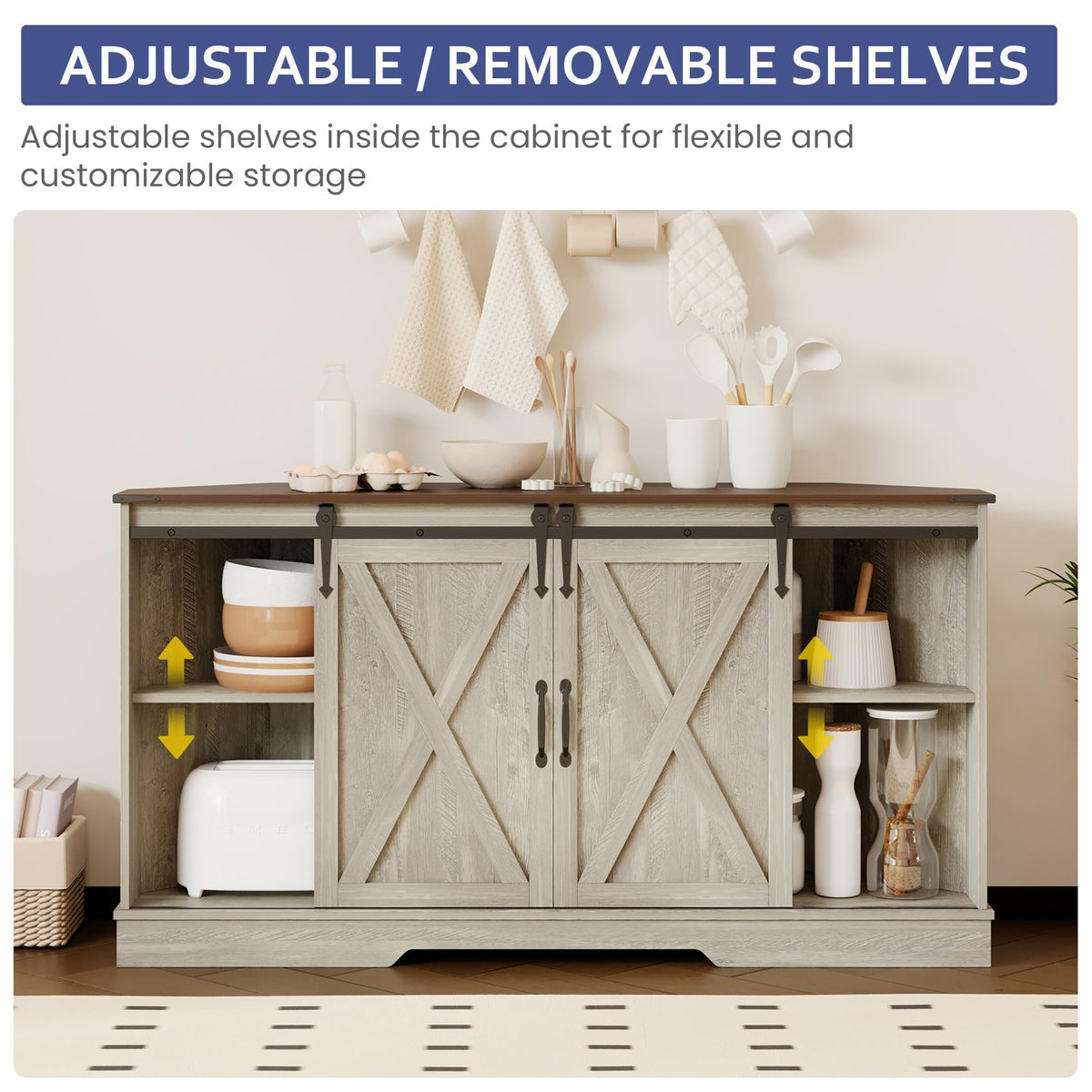Corner TV Stand with Sliding Barn Door & Removable Shelves M6816