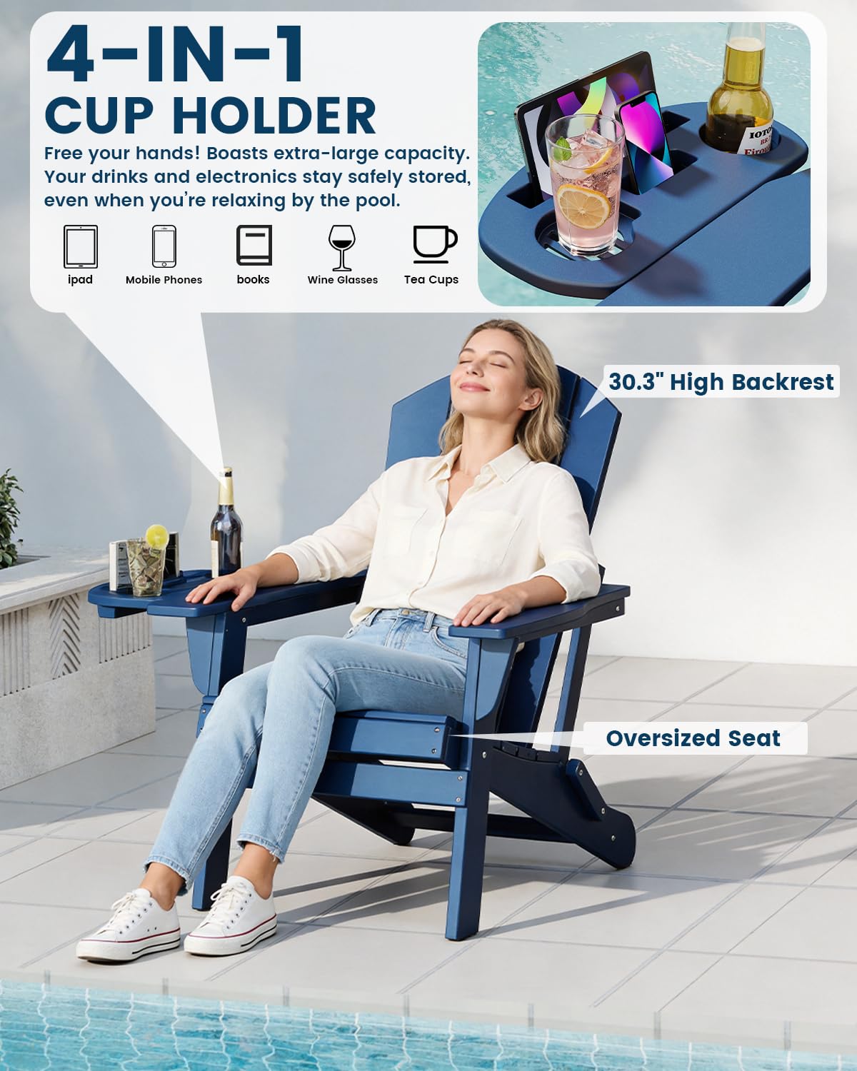 Folding Adirondack Chair Set of 8 with Cup Holder A15929