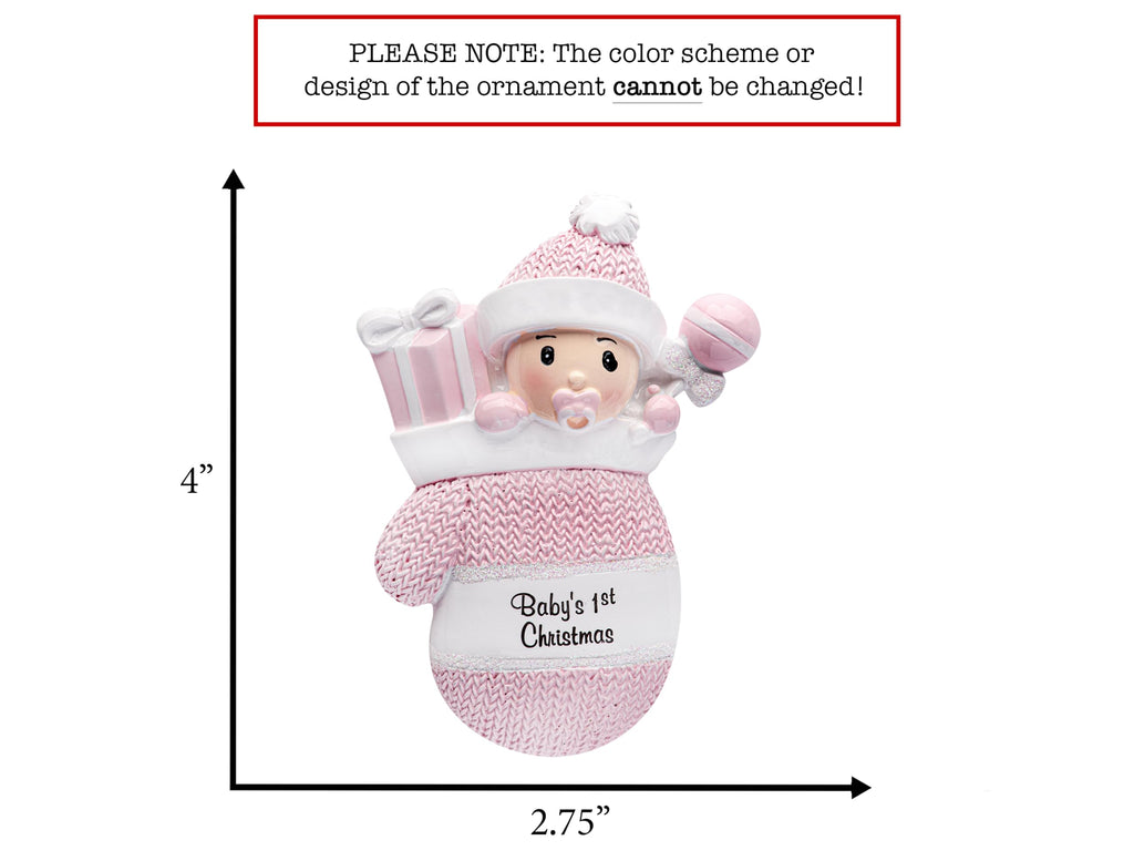 Baby's First Christmas Ornament 2026 Pink Mitten V8913