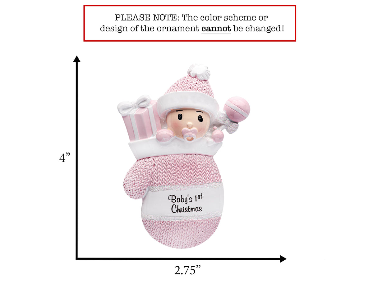 Baby's First Christmas Ornament 2026 Pink Mitten V8913