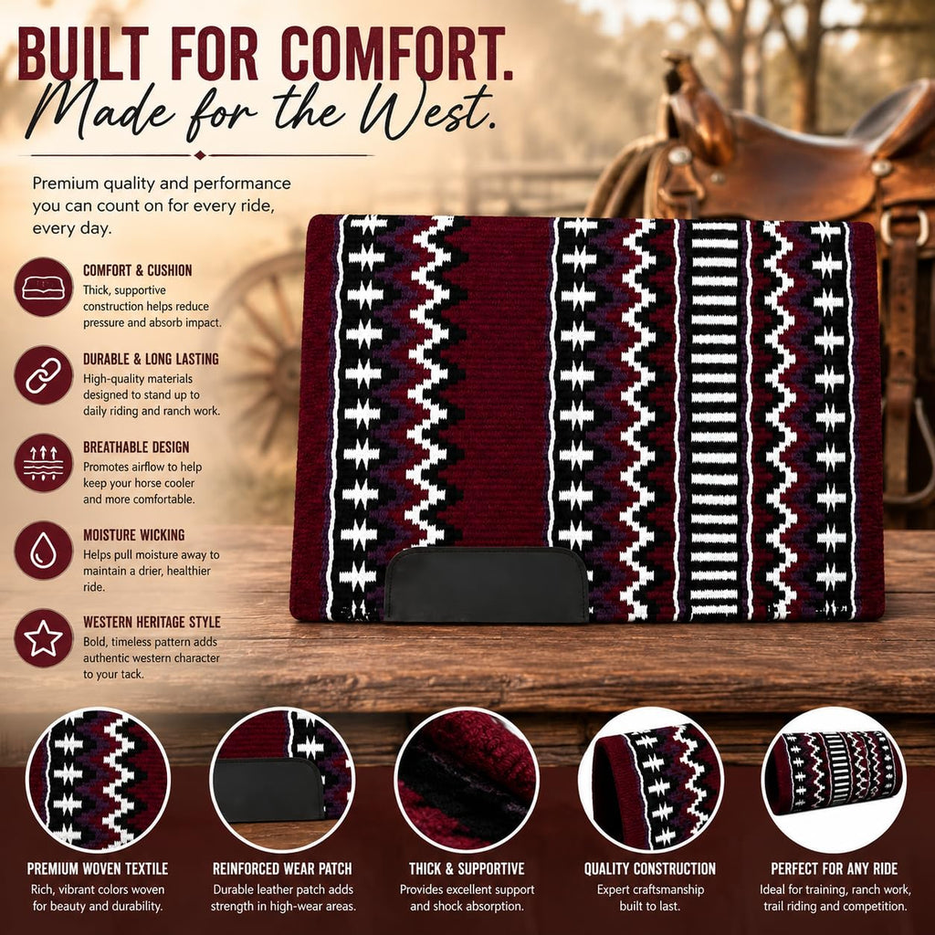 Burgundy Black White Tribal Horse Saddle Pad N404164