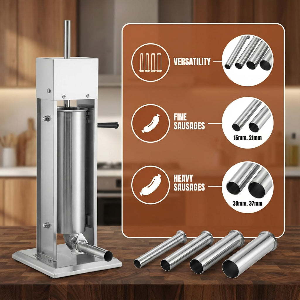 7 L Vertical Stainless Steel Sausage Stuffer with 4 Stuffing Tubes E4513
