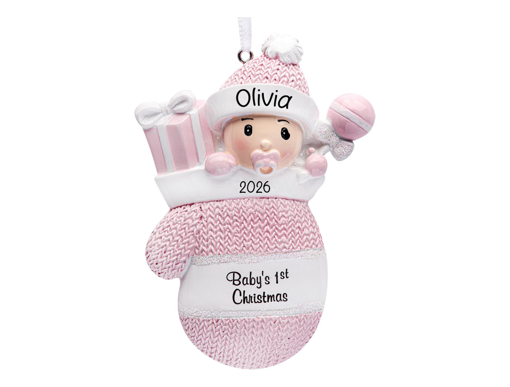 Baby's First Christmas Ornament 2026 Pink Mitten V8913