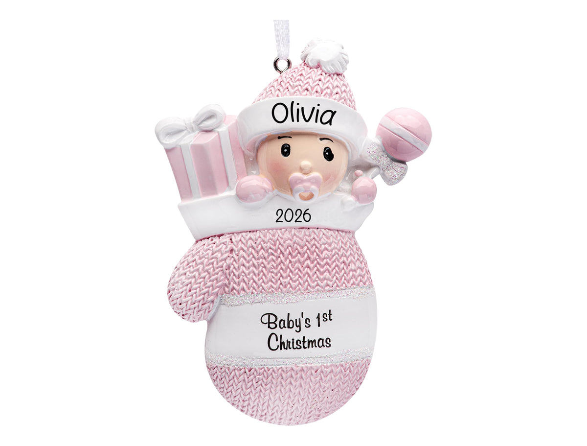 Baby's First Christmas Ornament 2026 Pink Mitten V8913