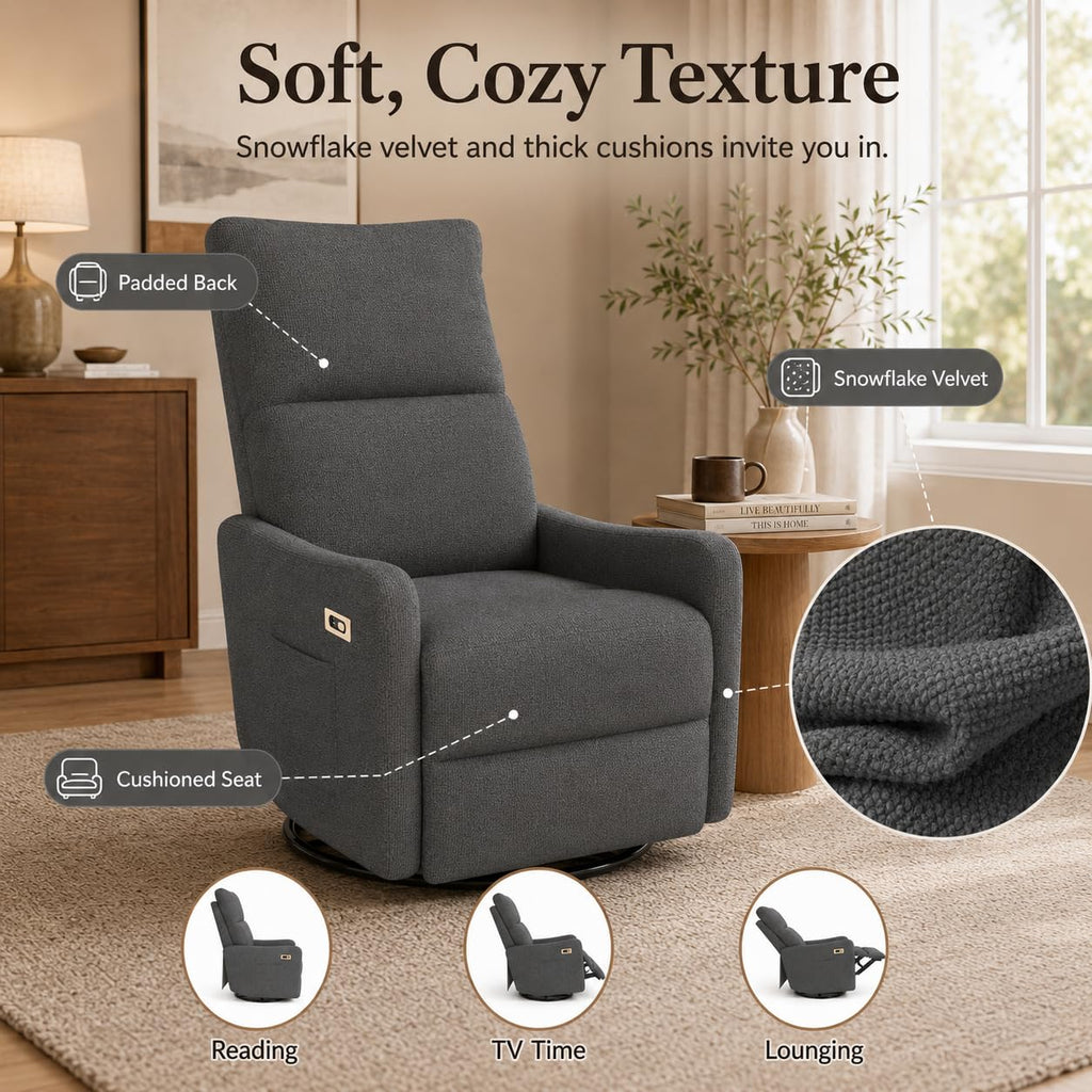 Dark Gray Swivel Rocker Recliner Chair Z555