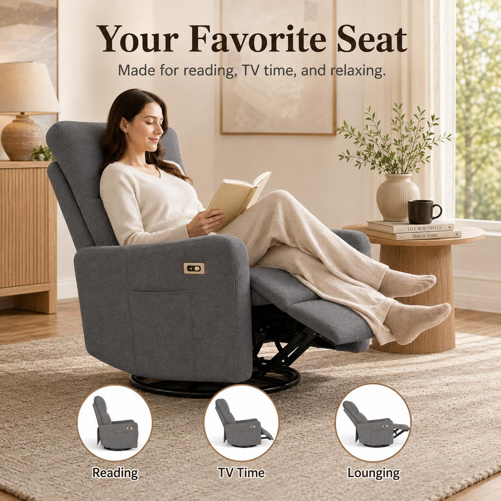 Dark Gray Swivel Rocker Recliner Chair Z555