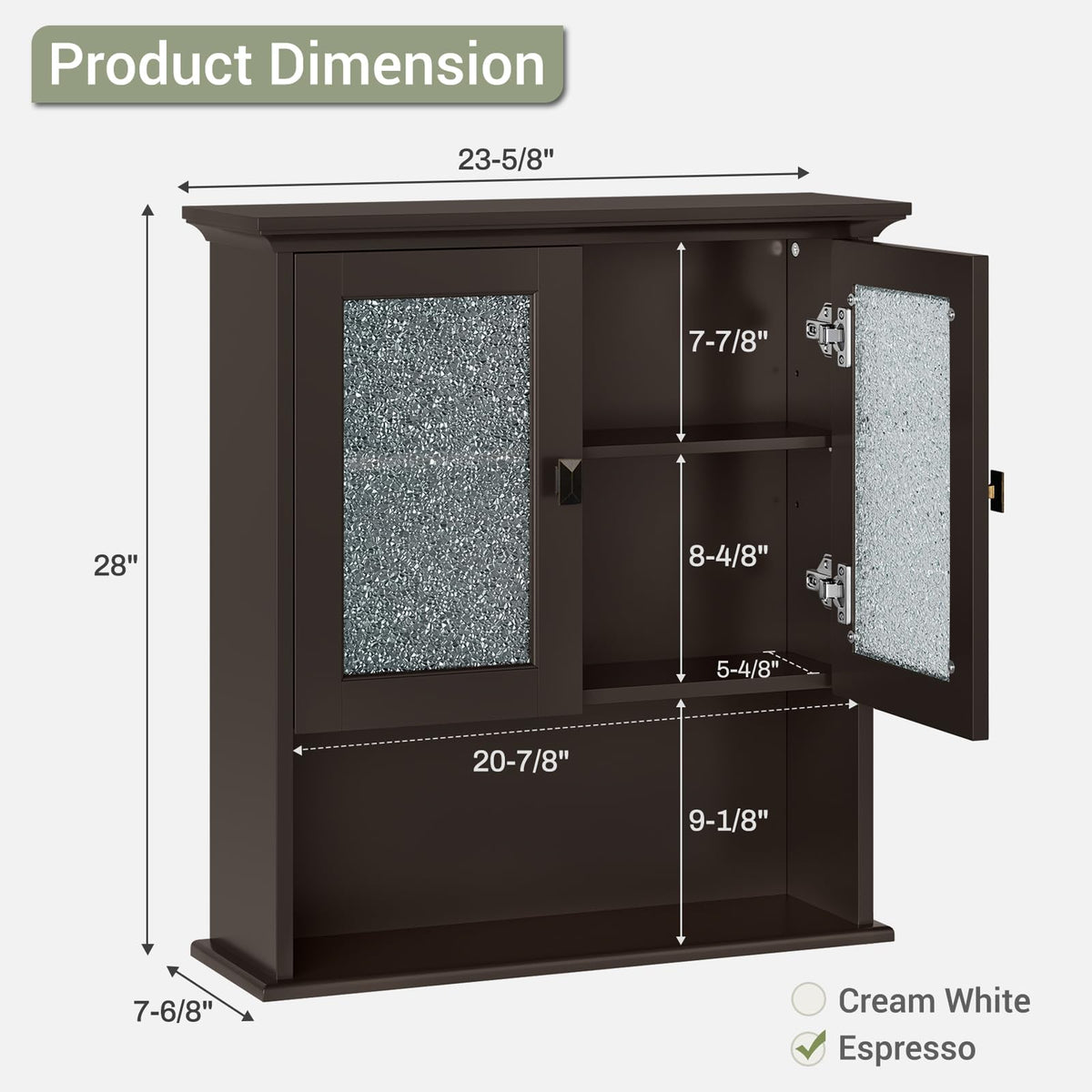 Wall Mount Medicine Cabinet with Tempered Glass Door W851414