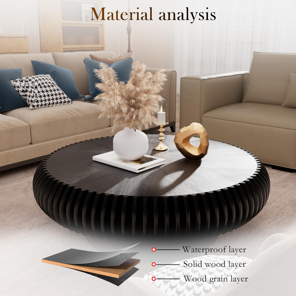 Black Round Fluted Drum Coffee Table V5323