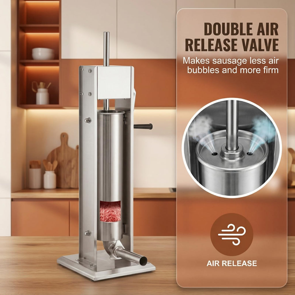 7 L Vertical Stainless Steel Sausage Stuffer with 4 Stuffing Tubes E4513