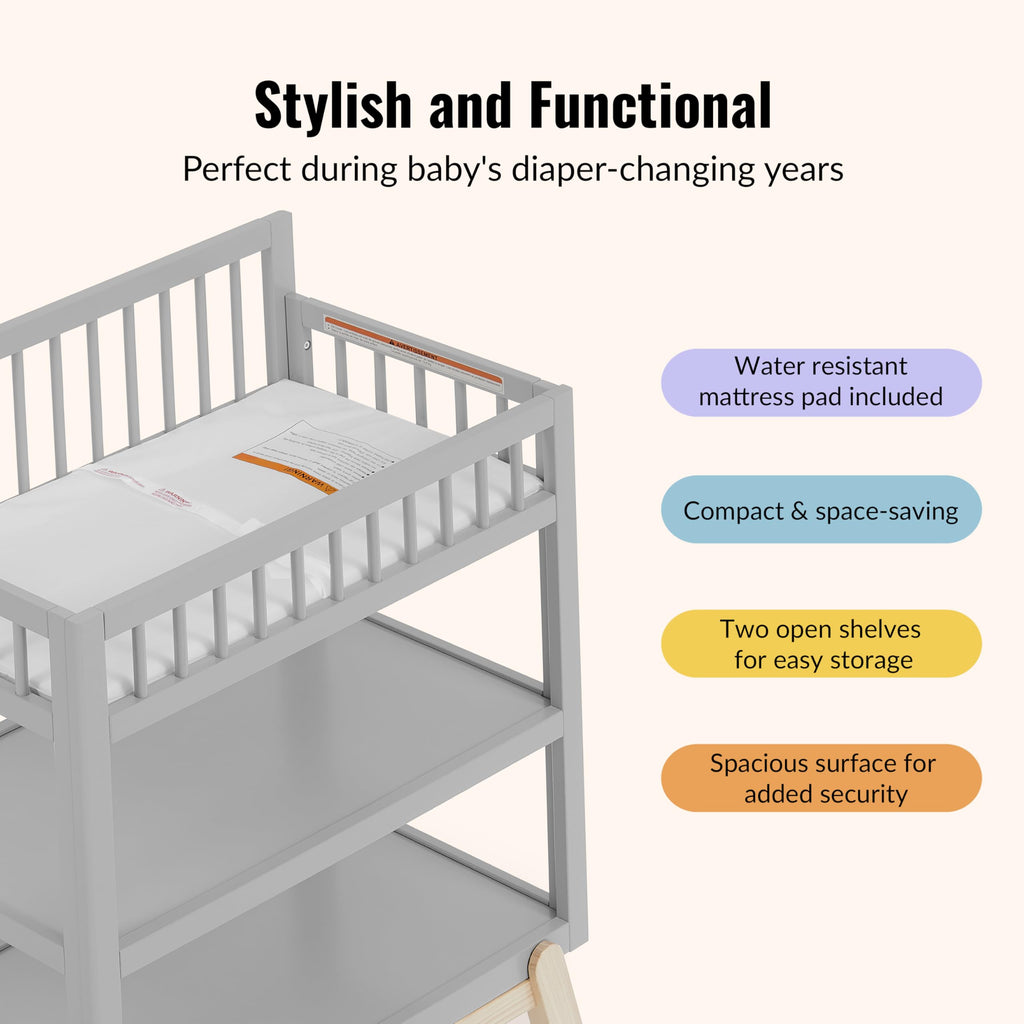 Baby Changing Table with Safety Rails and Storage Shelves W805
